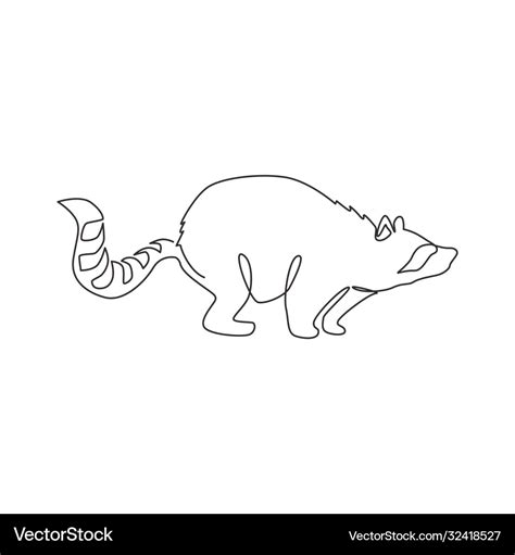 One single line drawing lovely funny raccoon Vector Image