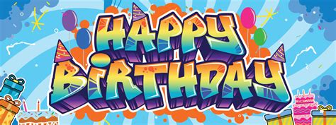 Happy Birthday greeting text in graffiti style. Colorful street art ...