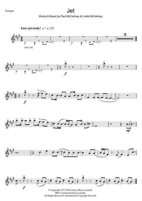 Jet by Wings Sheet Music for Trumpet Solo at Sheet Music Direct