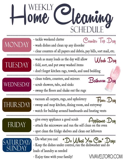 Printable Weekly Cleaning Schedule