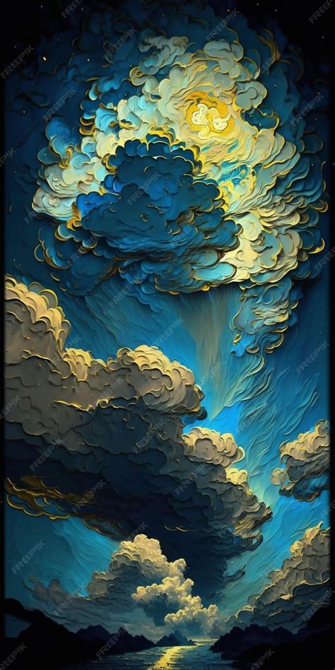 Premium AI Image | A painting of a blue sky with clouds and the sun ...