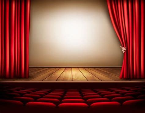 Cinema background with red curtain and hand vector free download