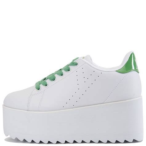 YRU Women's Lala Green Platform Sneakers LALA WHITE GREEN - Shiekh