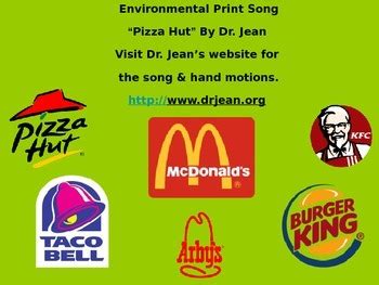 Environmental Print Song, "Pizza Hut, Pizza Hut" by Dr. Jean | TpT