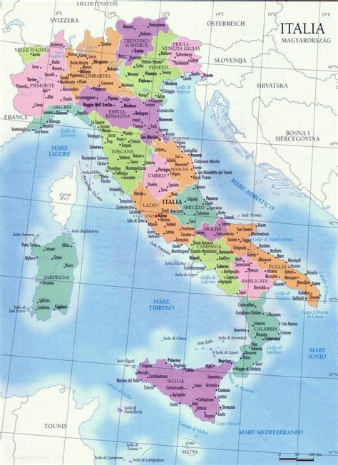 Detailed regions map of Italy with major cities | Italy | Europe ...