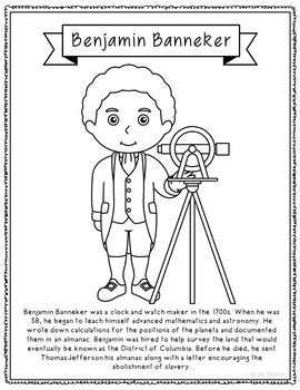 Benjamin Banneker Biography Coloring Page Craft | Black History Month ...