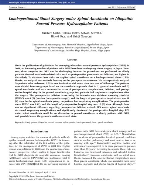 (PDF) Lumboperitoneal Shunt Surgery under Spinal Anesthesia on ...