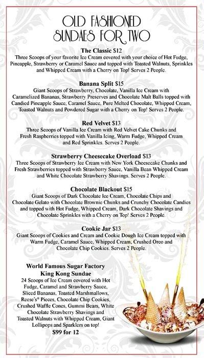 Menu at Sugar Factory restaurant, Orlando, International Dr #70