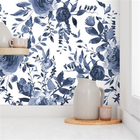 Indigo Floral Wallpaper Blue and White Florals by Shopcabin - Etsy