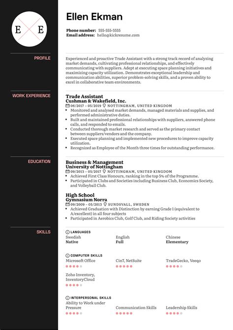 Ejemplo de curriculum vitae de auxiliar de comercio | Kickresume