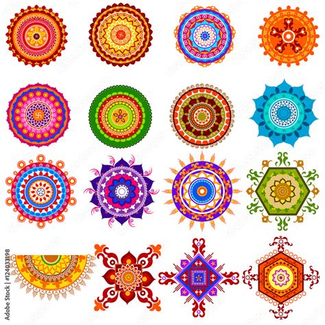 Collection of colorful rangoli pattern for India festival decoration ...