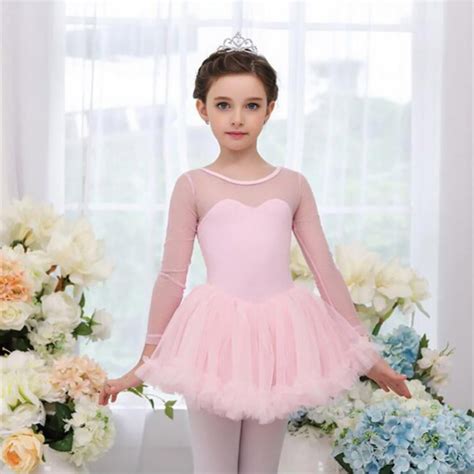 Girls Ballerina Skirt Ballet Tutu Leotard Dress Long Sleeve Skirted ...