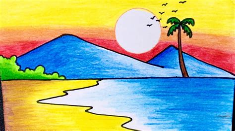 Cách vẽ tranh PHONG CẢNH BIỂN đơn giản mà đẹp | how to draw sea scenery ...