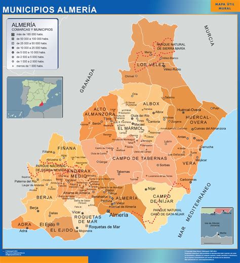 Municipalities Almeria map from Spain | Wall maps of the world ...