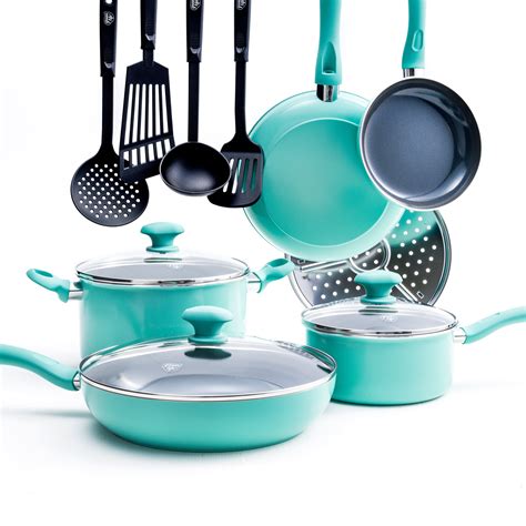 Greenlife Diamond Ceramic Non-stick 13Pc Cookware Set, Turquoise ...