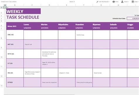 Weekly Task List Template For Excel Online - Riset