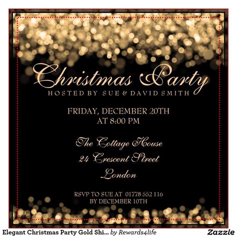 a christmas party flyer with gold glitter on black and red border, in ...