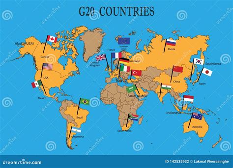 World Map Of The G20 Countries With Flags Stock Vector, 60% OFF