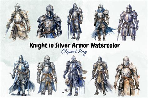 Knight in Silver Armor Watercolor By Bundlestshirt | TheHungryJPEG