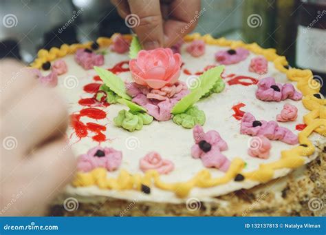 Homemade Cake with Cream Decoration Stock Image - Image of decoration ...