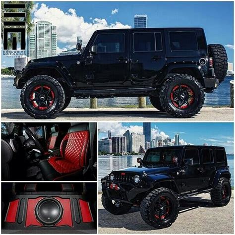 all black Jeep, red interior | Custom jeep wrangler, Black jeep ...