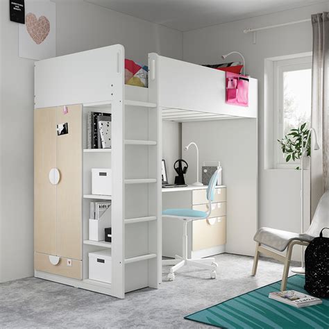 SMÅSTAD Loft bed - white birch/with desk with 4 drawers - IKEA