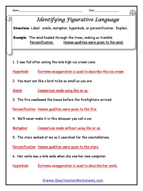 Figure of Speech Worksheet