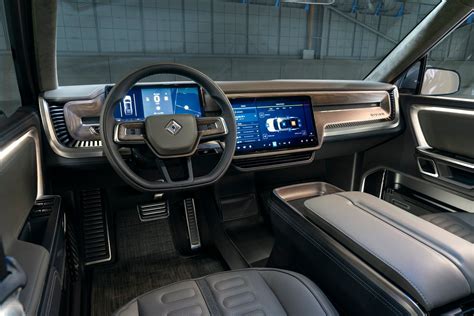 2020 Rivian R1T Interior shot of the center console and dashboard ...