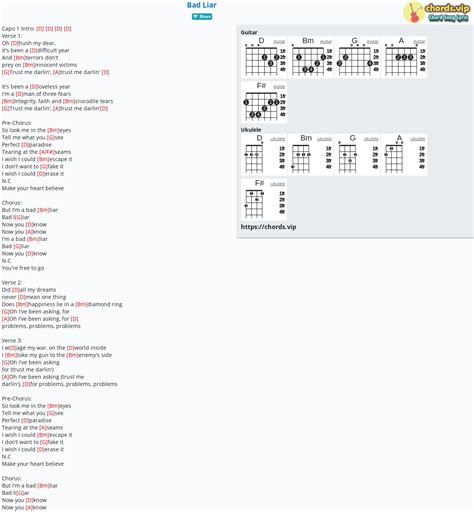 Chord: Bad Liar - tab, song lyric, sheet, guitar, ukulele | chords.vip