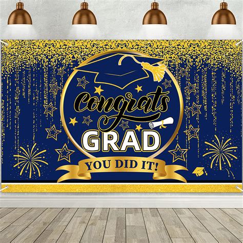 Buy Class of Grad 2023 Background Banner,Blue and Gold Graduation ...