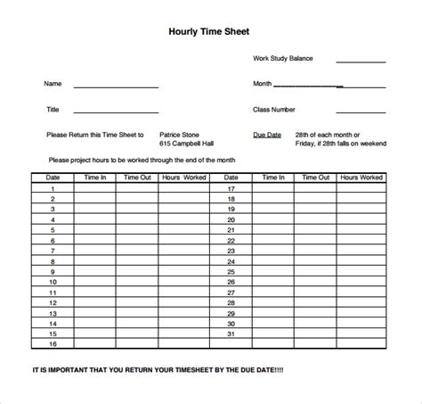 Printable Hourly Time Sheet | Template Business PSD, Excel, Word, PDF