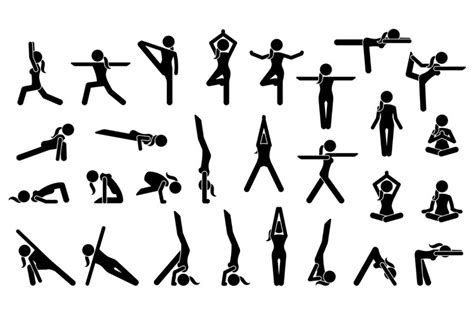 Woman Yoga Postures Poses Positions Exercise Stick Figures