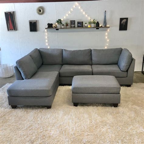 Gray Modern Sectional with Ottoman - Delivery Available – Couch Kingdom