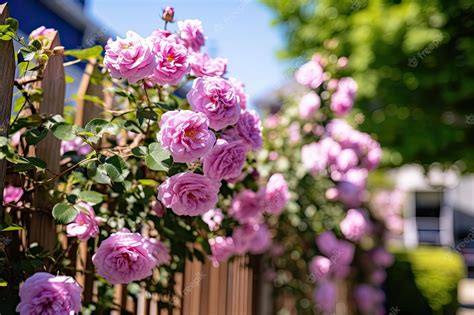 Premium AI Image | A fence with pink roses in the background