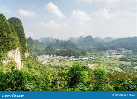 Wonderful View of Valley among Scenic Karst Mountains, Yangshuo Stock ...