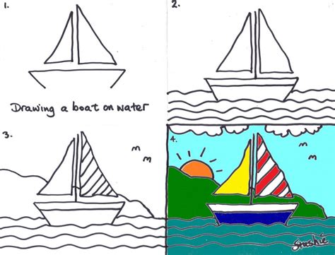 02 Boat on Water | Boat drawing simple, Boat drawing, Art drawings for kids