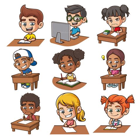 Cartoon Kids Doing Homework Clipart Stock Vector Illustrations ...