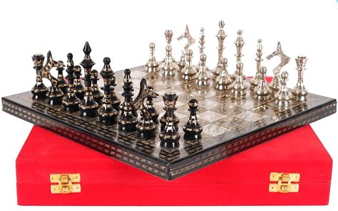 Brass Metal Chess Pieces Set & Board 12" Hand Carved With Storage Box ...