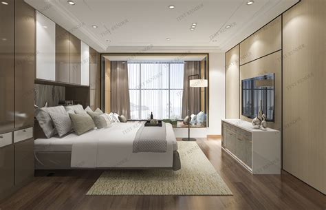 luxury modern bedroom suite in hotel with chinese style 3D