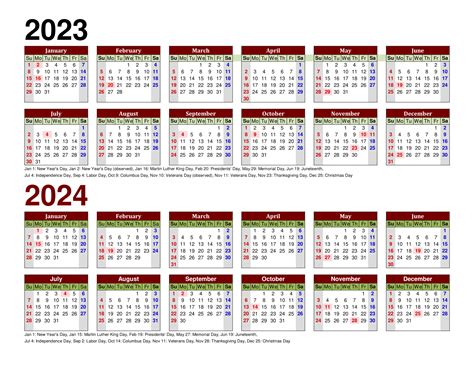 Free Printable Two Year Calendar Templates for 2023 and 2024 in PDF