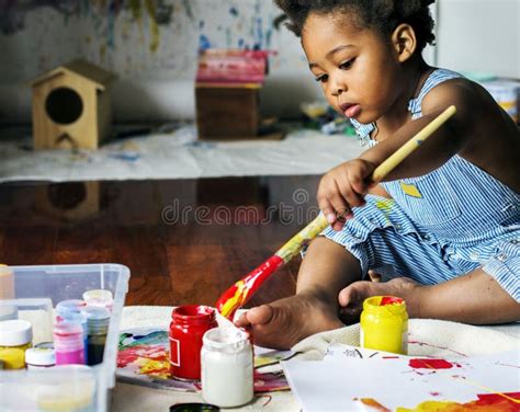 Black Kid Enjoying His Painting Stock Image - Image of african, papers ...