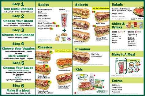 Menu at Subway fast food, Miramar, Red Rd