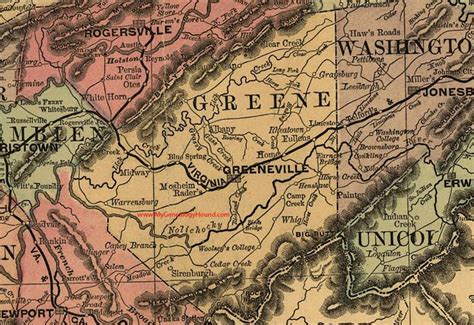 Greene County, Tennessee 1888 Map Greeneville, Albany, Sirenburgh ...