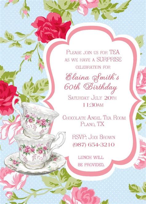 Tea Party Invitation - Vintage - Shabby Chic - Birthday Party - Digital ...