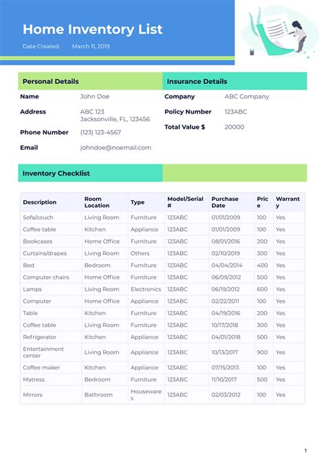 Household Inventory Template - PDF Templates | Jotform