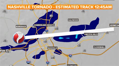 Nashville tornado estimated track | 5newsonline.com