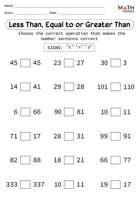 Greater than Less than Worksheets - Math Monks