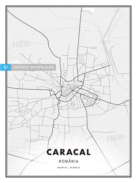 This printable map template of Caracal, Romania with Cityname, Country ...