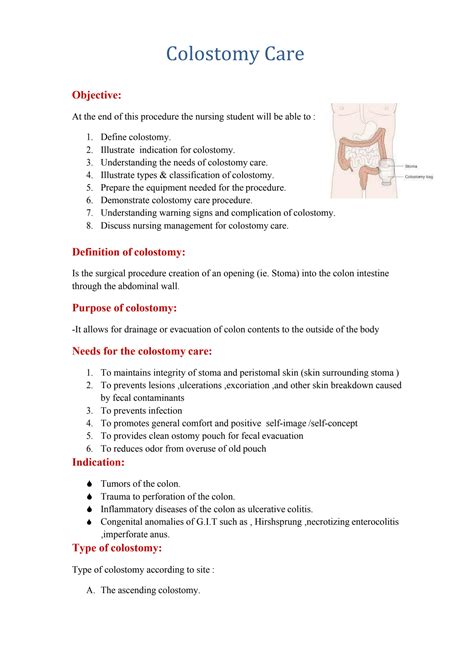 SOLUTION: Colostomy nursing care plan management - Studypool