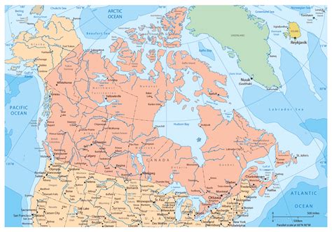 Large political and administrative map of Canada with major cities ...